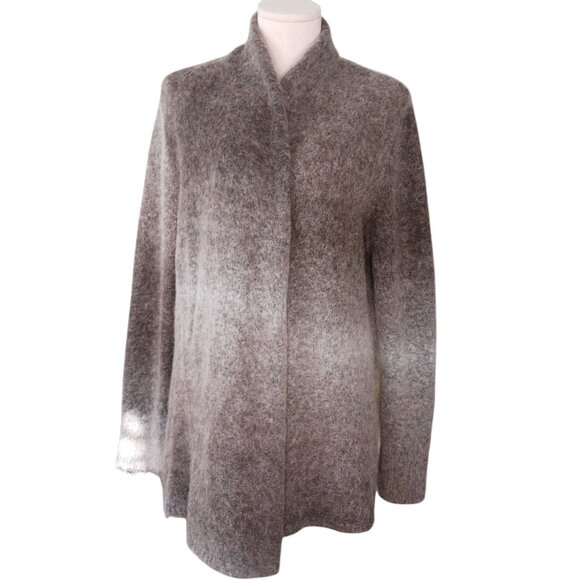 EILEEN FISHER Open Front Wrap Sweater Ombre Mohair Blend Womens XL Brown Gray - Picture 8 of 12